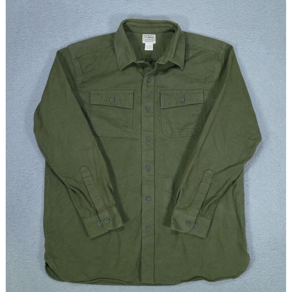 LL Bean Chamois Shirt Mens XL Traditional Olive Heavyweight Flannel Outdoor